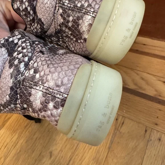 Rag & Bone Snakeskin Pattern High Top Leather Sneakers in Black and Brown - Picture 2 of 7